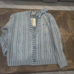 13DE MARZO Bear Yarn Weave Cardigan Blue size L New oversized